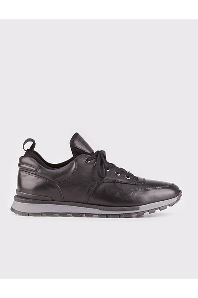 Cabani Genuine Leather Black Laced White Thermo Sole Men's Sports Shoes