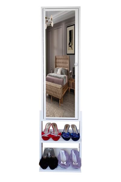 First Mobilya Yıldız Demonte Raf Ayaklı Aynalı Takı Dolabı Hediyelik Çok Amaçlı Takı Dolabı Beyaz