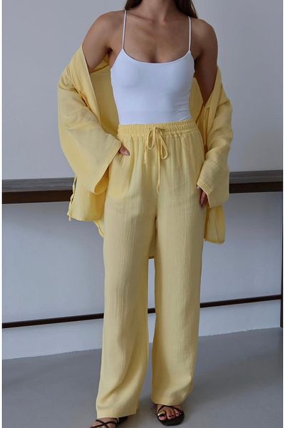 NATUFIAN STORE Women's Linen Blend Loose Cut High Waist Trousers