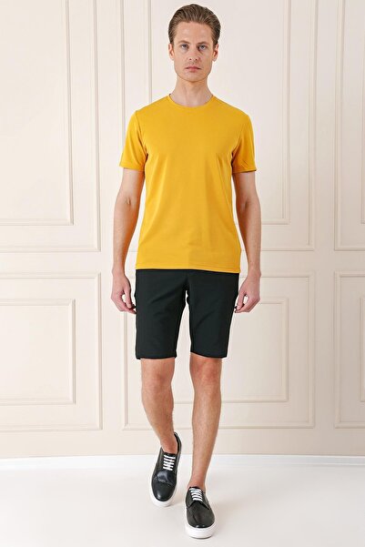 Efor Erkek Bermuda 034 Slim Fit Beli Lastikli Gofre Pamuklu Casuel Siyah Şort