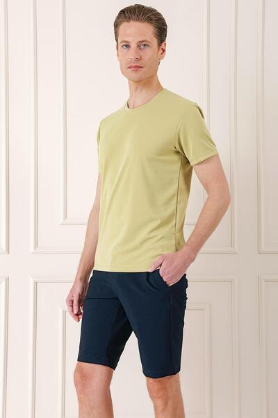 Efor Erkek Bermuda 034 Slim Fit Beli Lastikli Gofre Pamuklu Casuel Lacivert Şort
