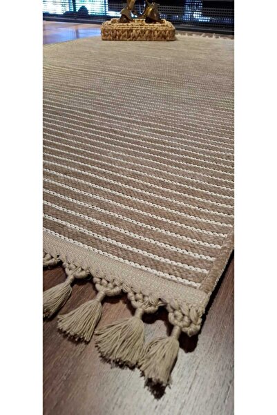 New Color Çizgili Dokuma Şönil Kaymaz Taban Pamuk Yıkanabilir Salon Halısı Yo...