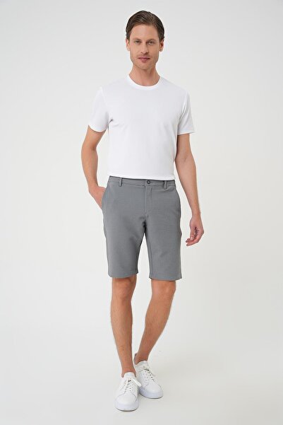 Efor Erkek Slim Fit Beli Lastikli Gofre Pamuklu Casuel Gri Şort Bermuda 034