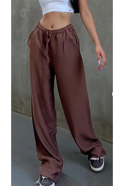 NATUFIAN STORE Women's Linen Blend Loose Cut High Waist Trousers
