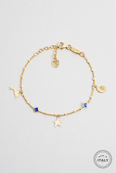 So CHIC... İtalyan Oceans Eyes 18 Ayar Sarı Altın Kaplama 19 Cm Gümüş Bileklik