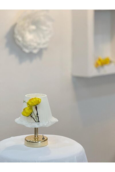 Maison Avf İpek Gelincik Sarı Kablosuz Pilli Masa Lambası - Parlak Gold