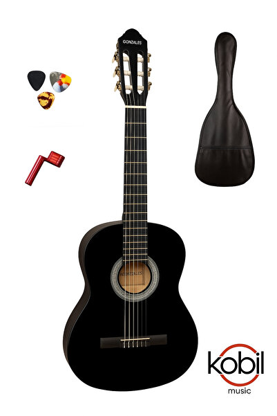gonzales Müzikhane 4/4 Tam Boy Siyah Klasik Gitar Metot Pena