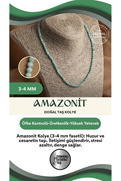 OSMANLI DEĞERLİ TAŞ Sertifikalı Amazonit 3-4 Mm Fasetli Kesim Doğal Taş Kolye