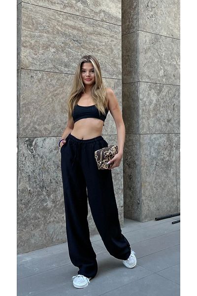 NATUFIAN STORE Women's Linen Blend Loose Cut High Waist Trousers