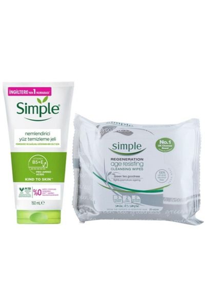 Simple Moisturizing Facial Cleansing Gel Smooth and Healthy Skin + Anti-Aging Facial Cleansing Wipes