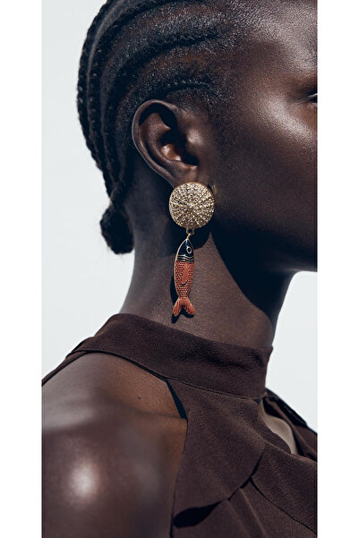 Serenity Atelier Yeni Sezon Kırmızı Balık Detaylı Küpe (7.5cm)