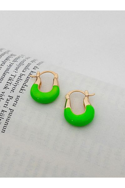 Siya Silver Green Enamel U Model Steel Earrings - 1.9 cm Silver Color