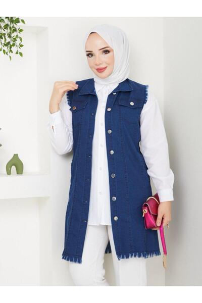 exxitcollection Vestă de blugi pentru femei, cu buzunar, elegantă, cu croiala confortabilă, cu textura moale, albastru bleumarin