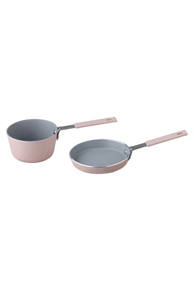 Parfait 2-Piece Durable Non-Stick Aluminium Mini Cookware Set Pink and Grey 10 x 10cm