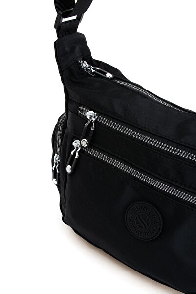Sanmorris Women's Multi-Compartment Waterproof Parachute Fabric Black Adjustable Crossbody Shoulder Bag