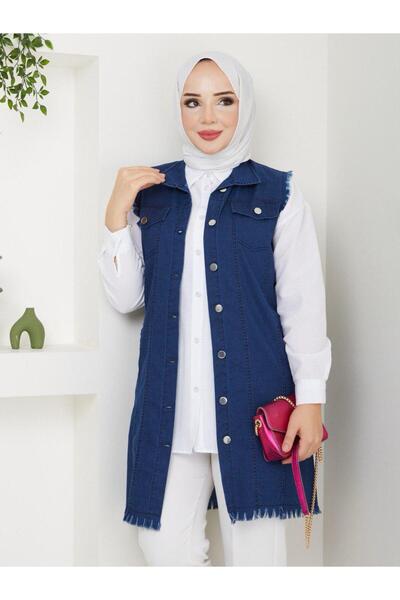 exxitcollection Vestă de blugi pentru femei, cu buzunar, elegantă, cu croiala confortabilă, cu textura moale, albastru bleumarin