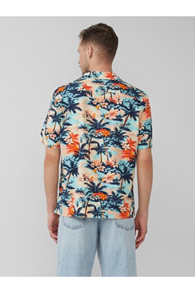 s.Oliver Men's short-sleeved shirt with tropical print, Regular fit, Multicolor, XL