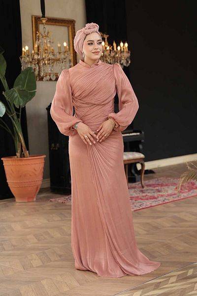 N.S NEVA STYLE Βραδινό φόρεμα Draped Χάλκινο Hijab 50781BKR