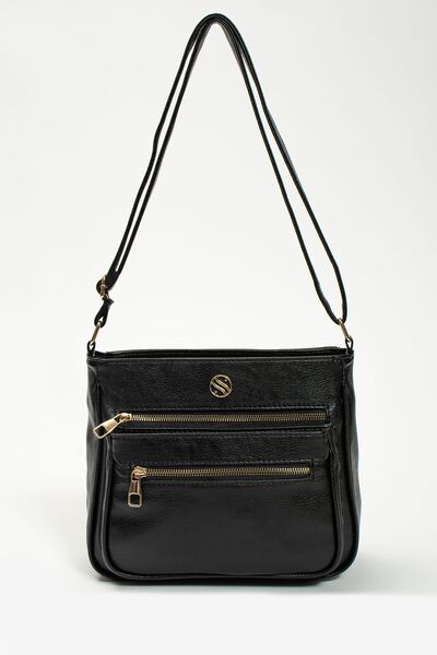 Sanmorris Geantă de umăr neagră mată, reglabilă, cu bretea crossbody buzunare