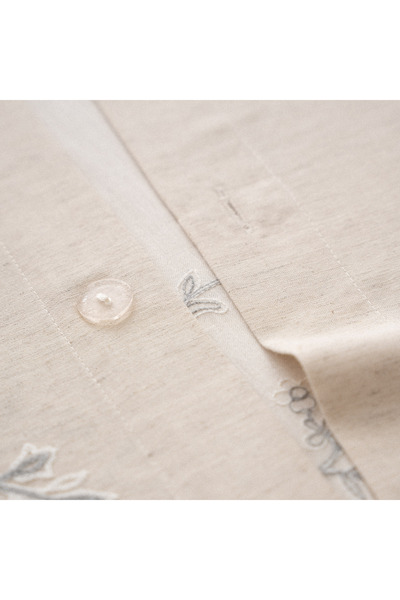 Ecocotton Libera Double Duvet Cover Set 100% Organic Cotton Linen Süzene Embroidered Cream-Grey 200x220 Cm