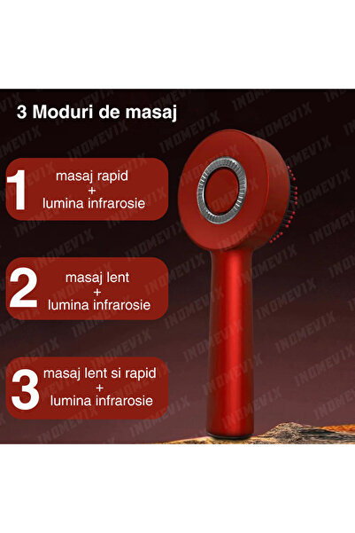 INOMEVIX Perie electrică de masaj pentru scalp, 3 moduri de masaj, LED infraroșu, aplicator de ulei