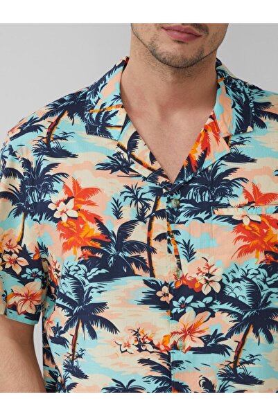 s.Oliver Men's short-sleeved shirt with tropical print, Regular fit, Multicolor, XL