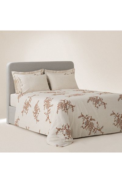 Ecocotton Libera Double Duvet Cover Set 100% Organic Cotton Linen Süzene Embroidered Cream-Terra 200x220 Cm