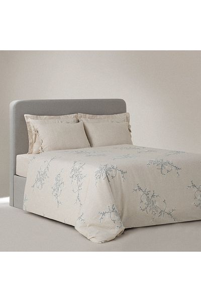 Ecocotton Libera Double Duvet Cover Set 100% Organic Cotton Linen Süzene Embroidered Cream-Grey 200x220 Cm