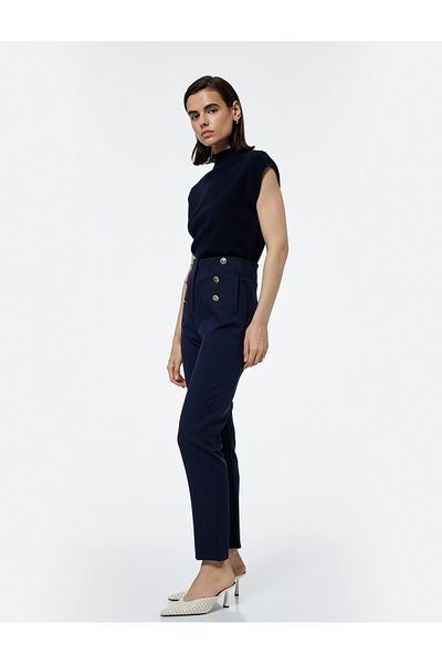 Koton Slim Fit Buttoned High Waist Cigarette Fabric Trousers
