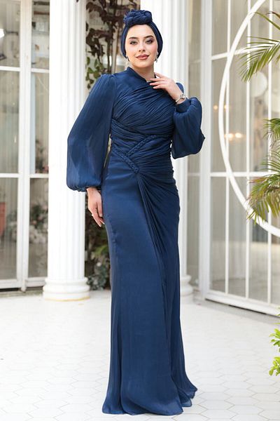 N.S NEVA STYLE Βραδινό φόρεμα Draped Navy Blue Hijab 50781L