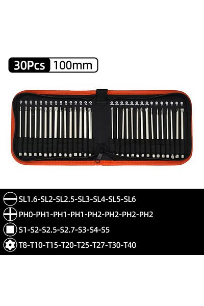 Choice 100mm Length 30pcs Set 100/150mm S2 Steel Magnetic Screwdriver Bits 1/4 Inch Hex Shank Power Tools S