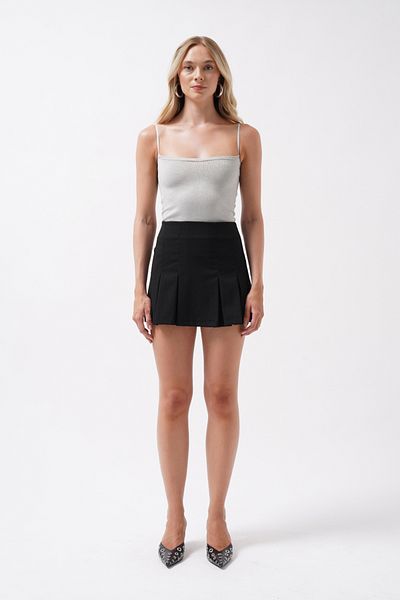 Black Fashion Γυαλιστερή Ασημένια Ζαρτιέρα Λεπτομερής Πλεκτή Μπλούζα
