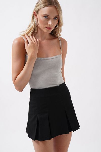 Black Fashion Γυαλιστερή Ασημένια Ζαρτιέρα Λεπτομερής Πλεκτή Μπλούζα