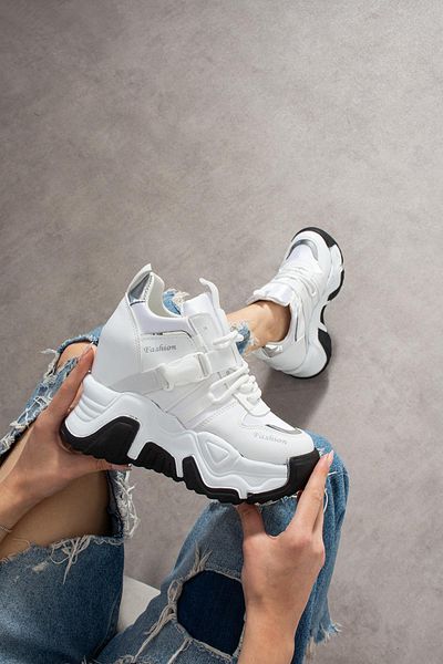 Modanizm Anisa White Sneakers with Hidden Heels