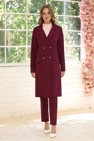 Tesetturabiye Plum Elegant Jacket and Trousers Hijab Set