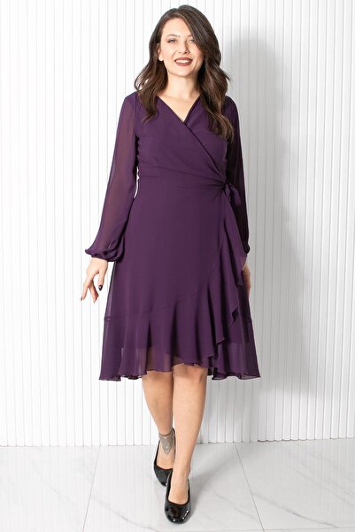 Fahima Βραδινό φόρεμα σιφόν βολάν Μωβ FHM914