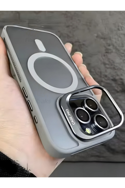 Fibaks Apple iPhone 16 Pro Max Uyumlu Kılıf Standlı Mat Magsafe Metal Tuşlu K...