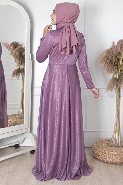 Fahima Güpür Detaylı Simli Abiye Lila FHM862