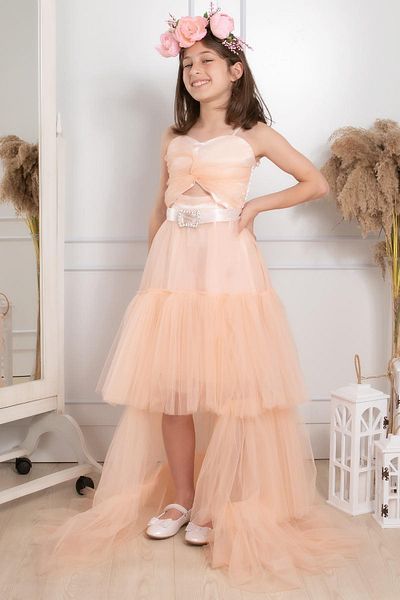 Modaviki Stone Detailed Tulle Evening Dress Salmon Mdv316