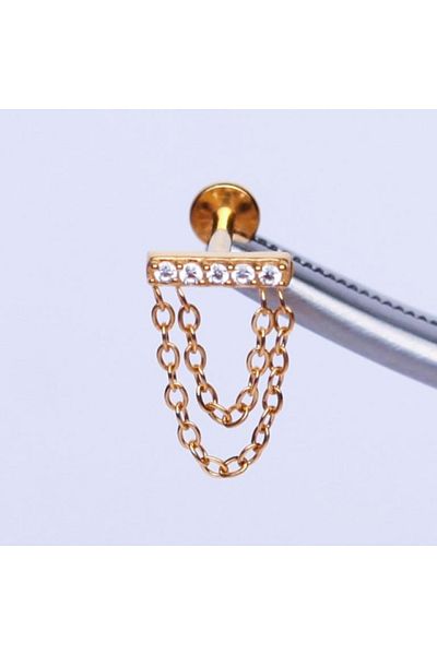 Rupen Kraft 316 L Surgical Steel Chain Dangle Zircon Stone Lip Helix Cartilage Tragus Piercing