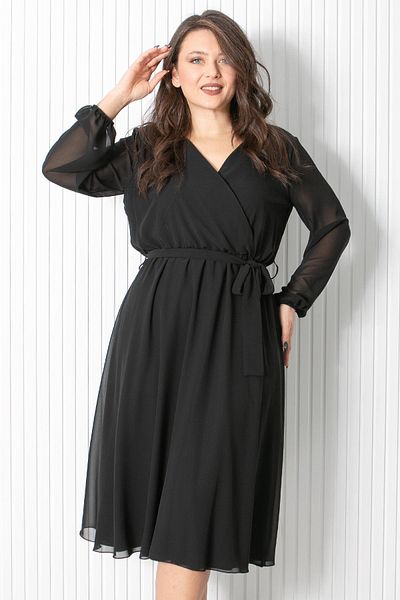 Fahima Belt Detailed Chiffon Evening Dress Black FHM916