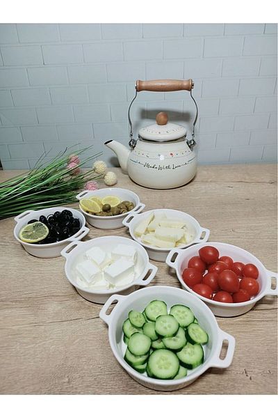 TEKBİR PORSELEN 3-Piece Appetizer Plate Porcelain with Handles