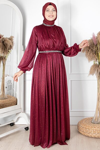 Fahima Rochie de seară din tul cu sclipici brodat cu piatră, prune FHM858