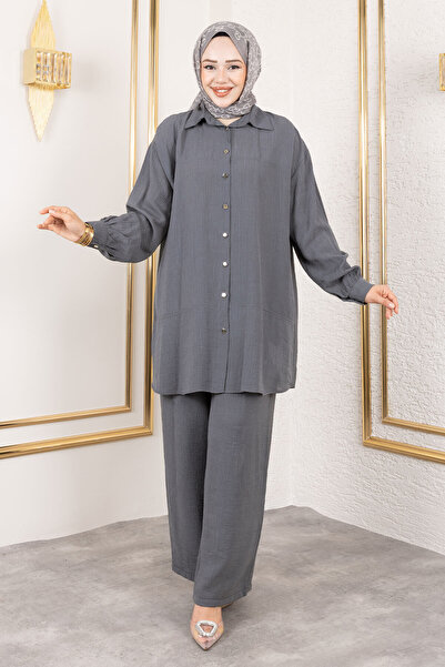 Tesettür Dünyası Διπλό Σετ με Λεπτομέρεια Ραφής TSD250180 Καπνιστό