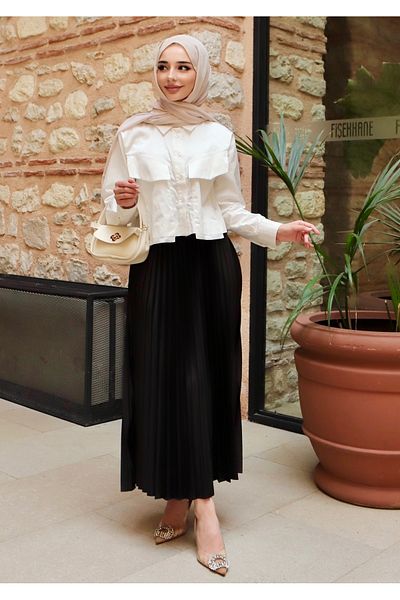 Miyalon Fusta plisată de damă cu aspect piele hijab