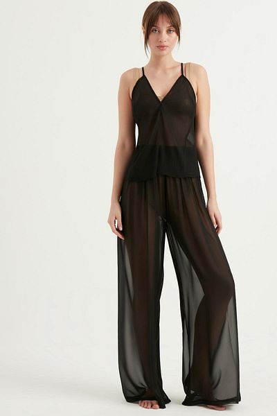 Fahima Elastic Waist Chiffon Trousers Black 3026