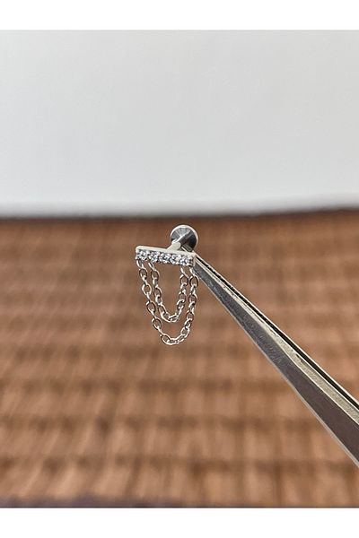 Rupen Kraft 316 L Surgical Steel Chain Dangle Zircon Stone Lip Helix Cartilage Tragus Piercing