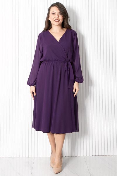 Fahima Belt Detailed Chiffon Evening Dress Purple FHM916