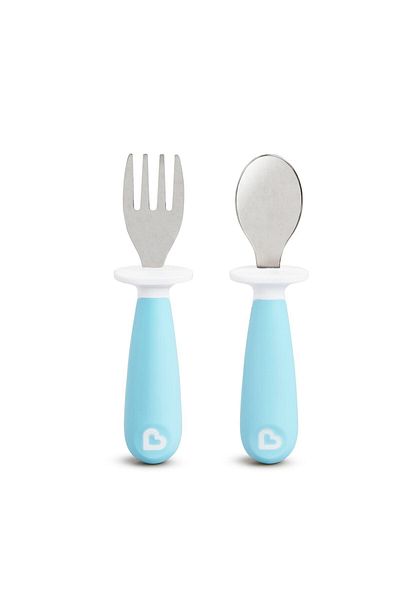 Munchkin Splash Blocking Children's Fork & Spoon Set, 12 months 2 Pieces Blue Including Spoon & Fork