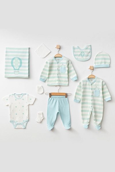 Aziz Bebe Baby Boy Star Embroidered 10' Hospital Discharge Set 0 Month - 3 Months